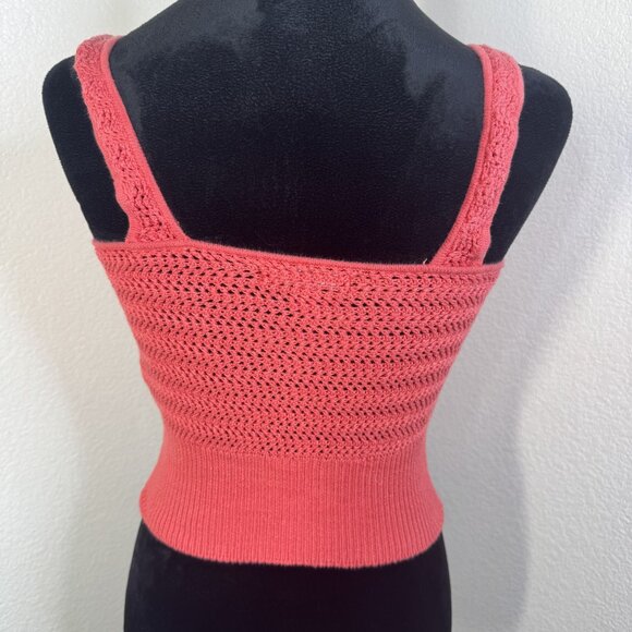 Guess Coral Pink Knit Sleeveless Cropped Top With Keyhole Detail Small Lightweig - Picture 2 of 8